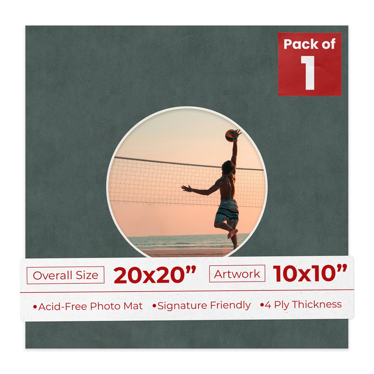 Dark Grey Suede Mat Board for 20x20 Frames - Circle Opening for 10x10 Photos